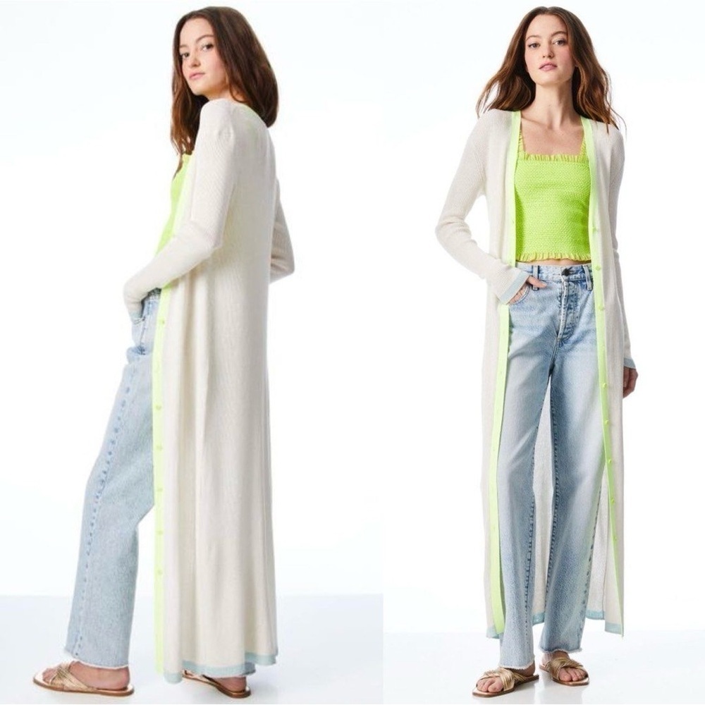 ALICE OLIVIA Rib Knit Button Front Y2K Slim Cardigan Duster Sweater Dress Small - Picture 4 of 12
